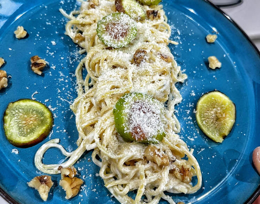 Rezept frische Bandnudeln Tagliolini mit Gorgonzola Walnuss und Feige