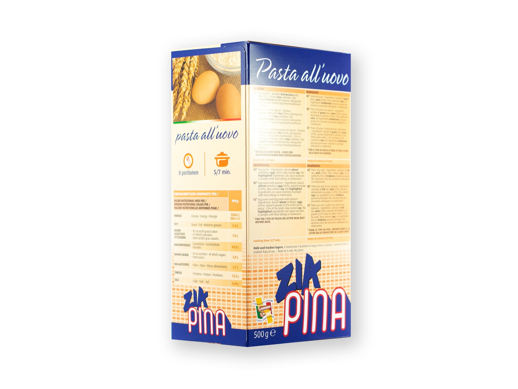 Tagliatelle grün und gelb gefärbt von Zia Pina, Verpackung Rückseite