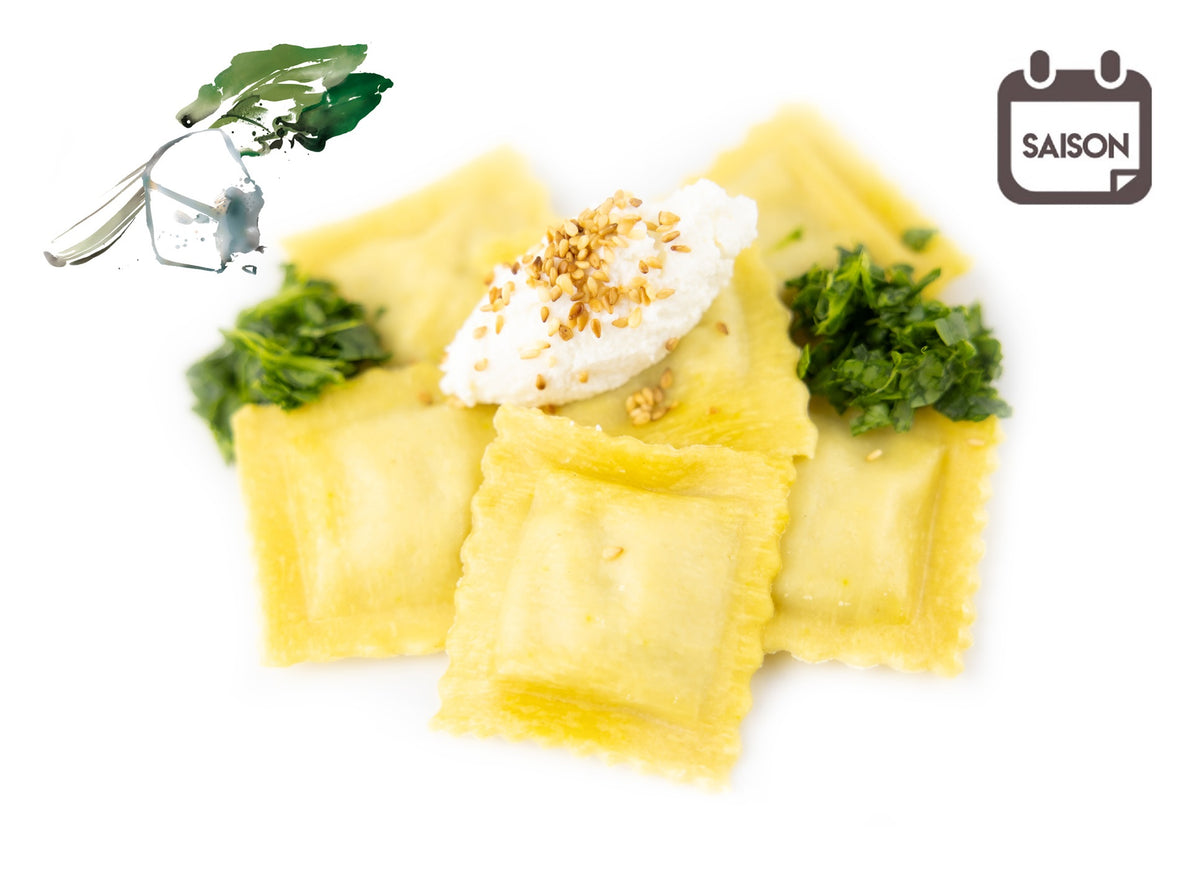 Agnolotti mit Schafsricotta, Mangold und geröstetem Sesam