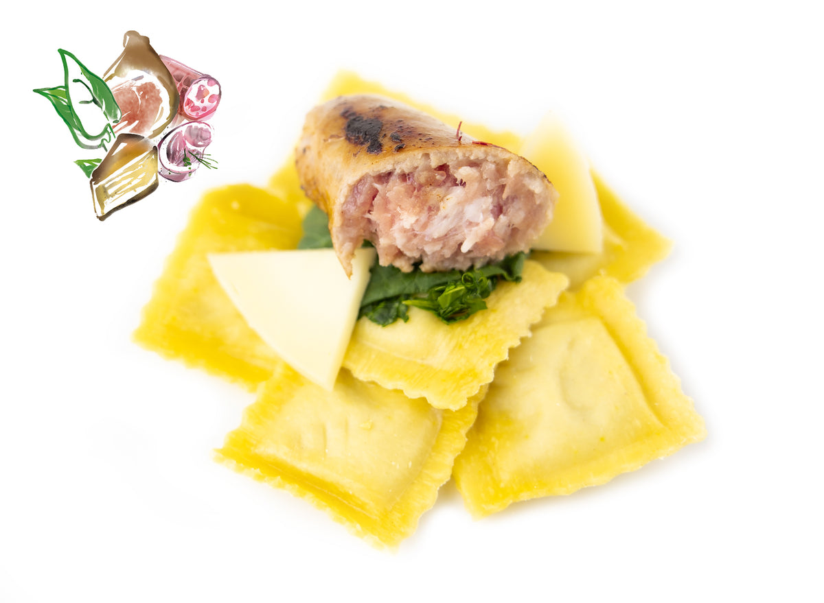 Agnolotti mit Salsiccia-Wurst, Stängelkohl & Provolonekäse