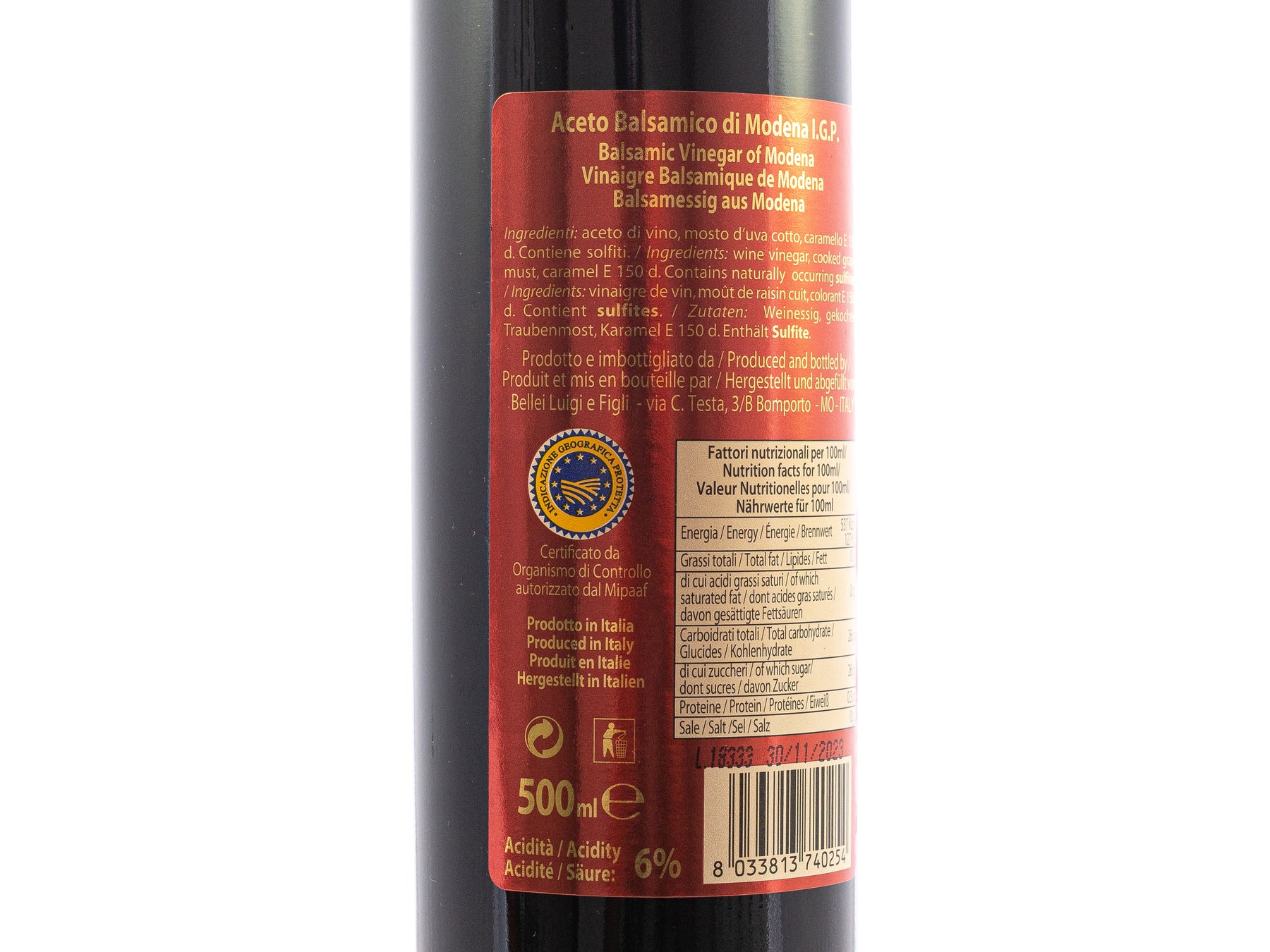 Aceto Balsamico di Modena IGP, 500 ml (Bellei)