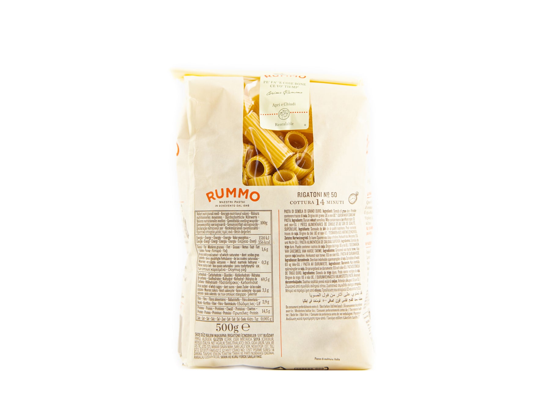 Rummo Rigatoni N°50, Nudeln aus Hartweizengrieß ohne Ei (vegane Pasta)