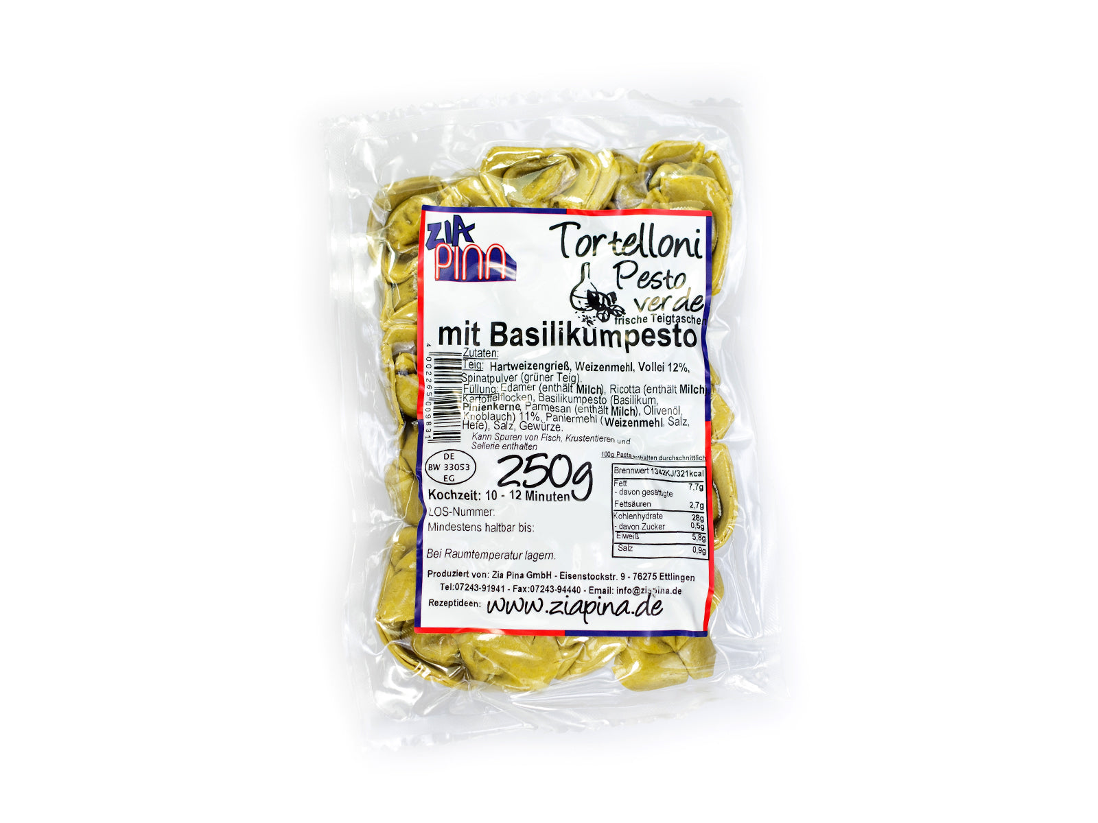 Tortelloni mit Basilikumpesto-Füllung, luftgetrocknete Pasta