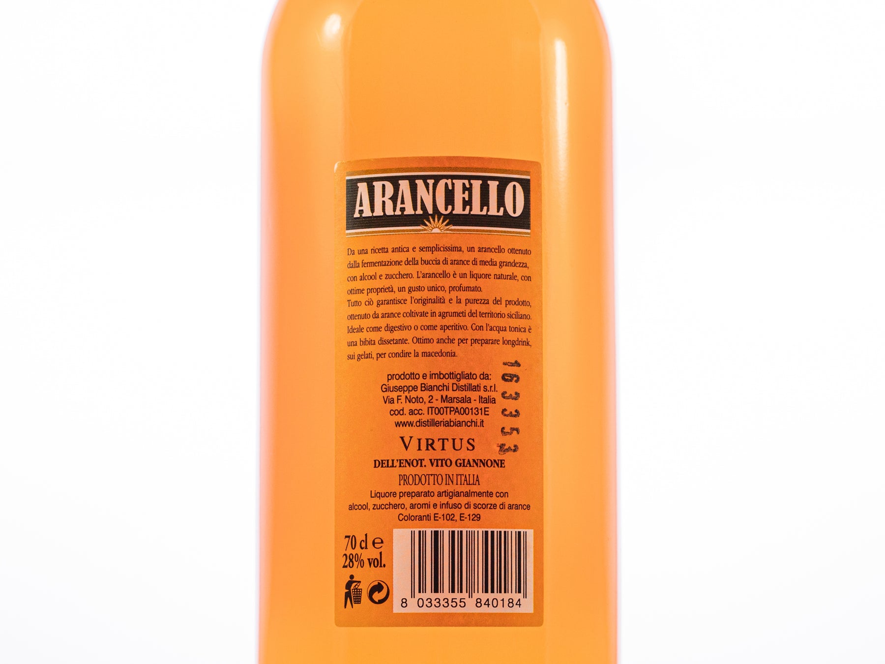 Orangen-Likör &amp;quot;Arancello&amp;quot; aus Sizilien (Virtus)